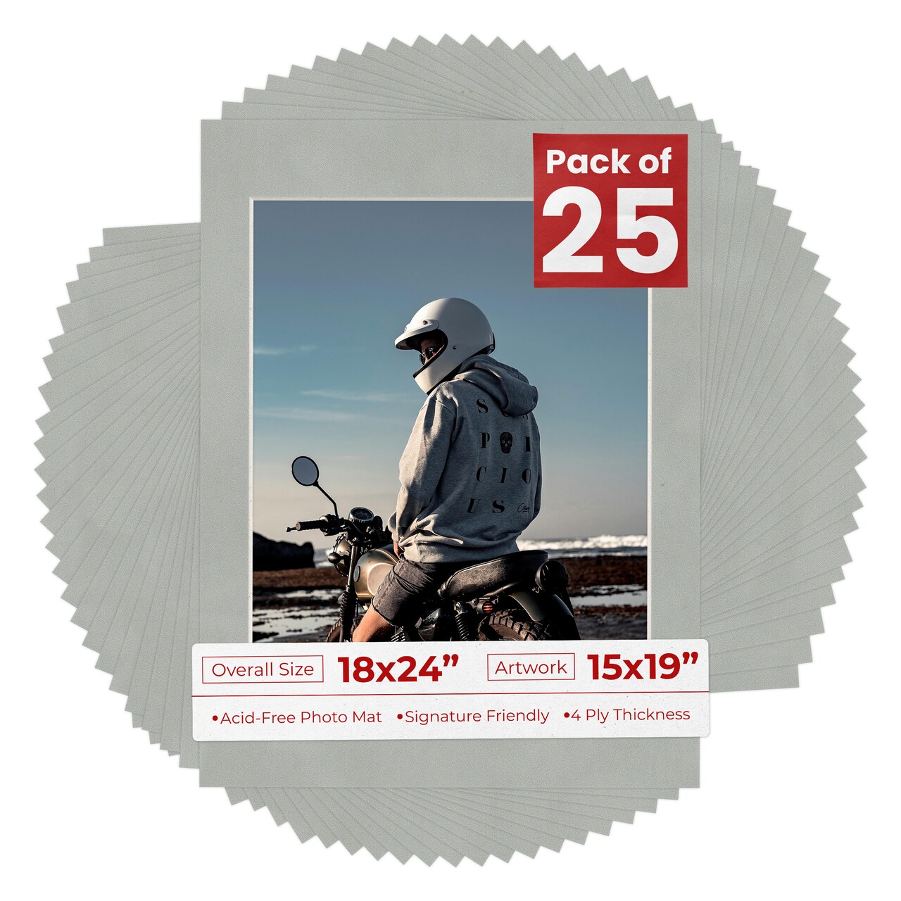 Light Grey Suede Mat Board for 18x24 Frames - Fits 15x19 Photos